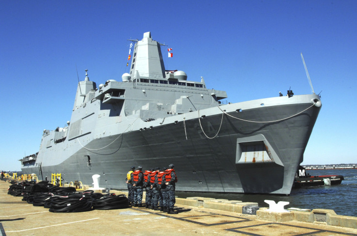 A U.S. Navy ship berthed at Norfolk shipyard.