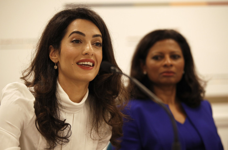Lawyer Amal Clooney (L) and Laila Ali, wife of former president of Maldives