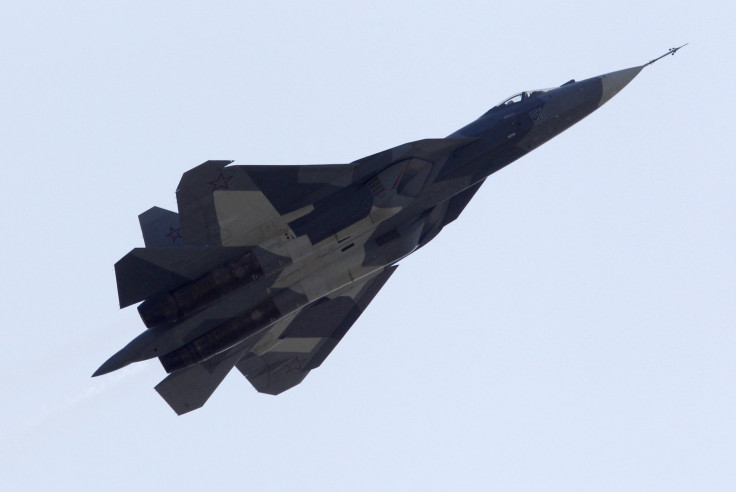 A T-50 fighter flies jet during a display in Moscow, Russia. 