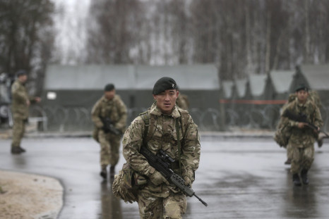 British Army troops take part in a drill in Latvia.