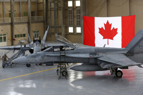 A Canadian F-18 jet in a hangar in Jordan. 