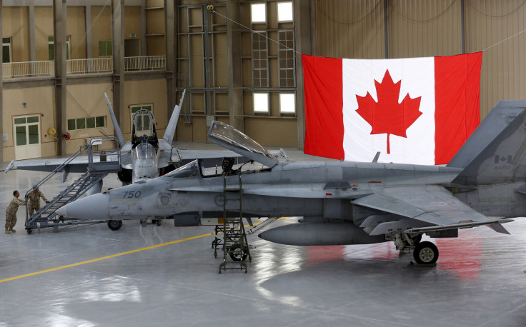 A Canadian F-18 jet in a hangar in Jordan. 