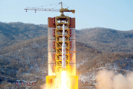 A North Korean rocket prepares to launch.  