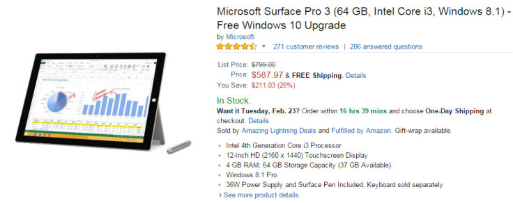 Surface Pro 3 discount