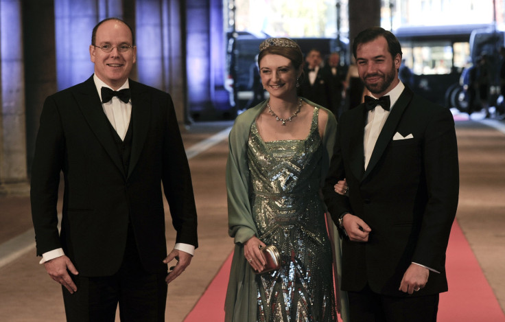 Prince Albert II of Monaco (L), Luxembourg's Hereditary Grand Duke Guillaume (R) and his wife Princess Stephanie 