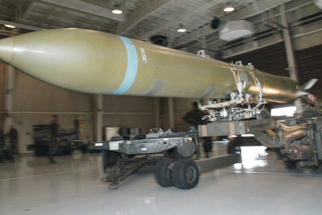 A U.S.-built bunker buster bomb being loaded. 