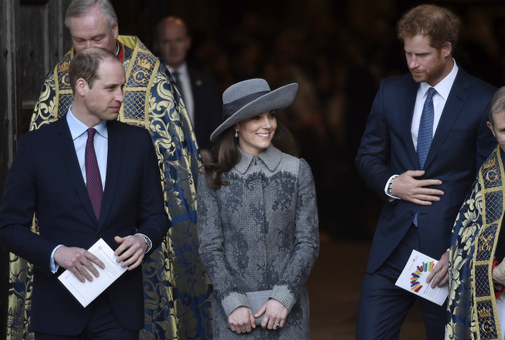 Britain's Prince William his wife, Catherine, Duchess of Cambridge and Prince Harry