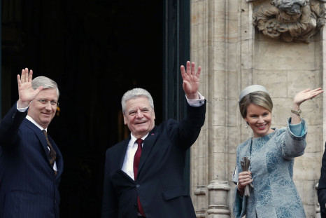 Belgium's King Philippe (L) and Queen Mathilde with German President Joachim Gauck