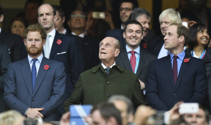 Britain's Prince Harry, Prince Philip and Prince William