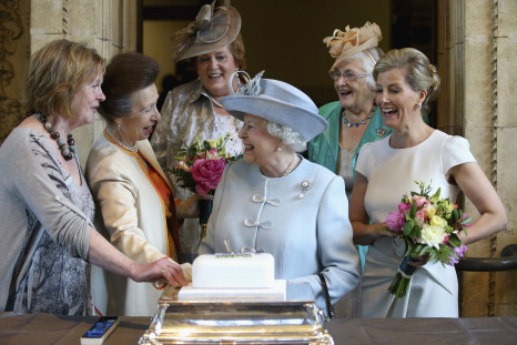 Queen Elizabeth flanked by Sophie, Countess of Wessex (R) and Princess Anne (2nd L) 