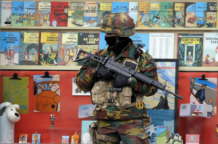 A Belgian soldier stands guard in Brussels. 