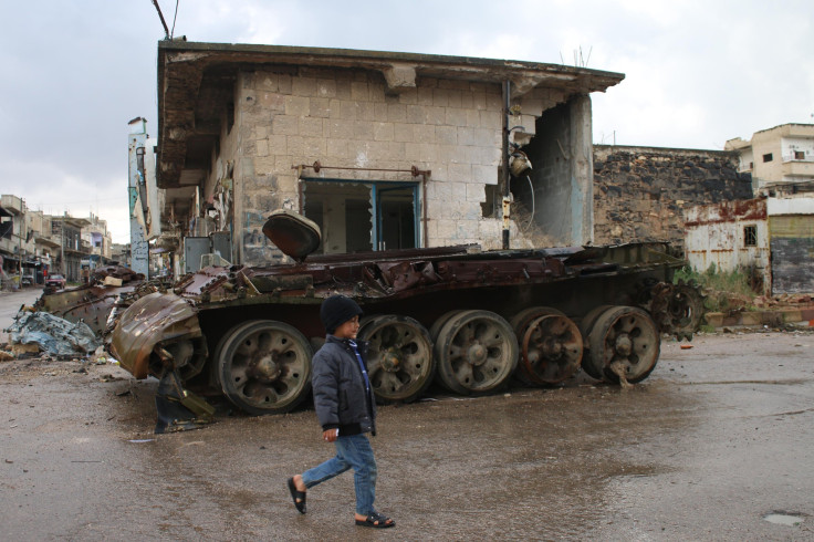 Syrian boy tank Daraa, southern Syria, March 28, 2016.