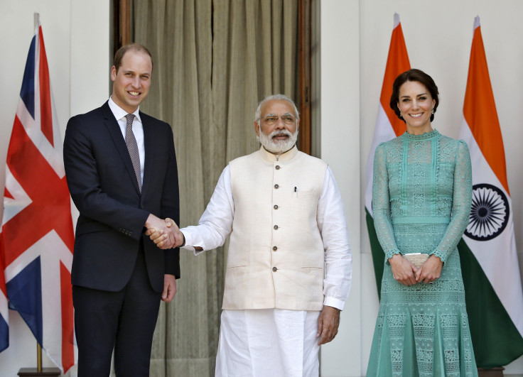 Britain's Prince William and Catherine, Duchess of Cambridge with India's Prime Minister Narendra Modi (C) as 