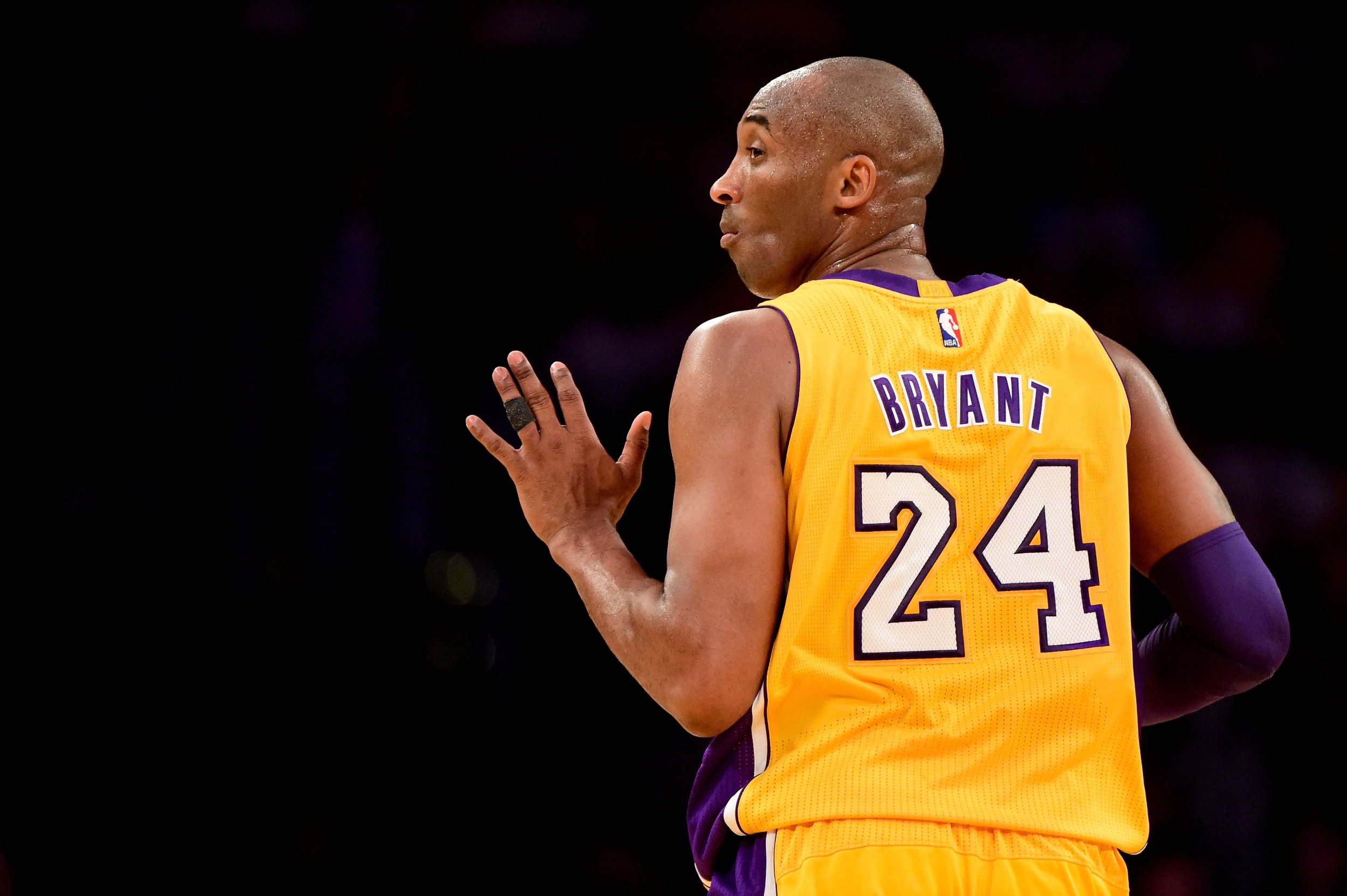 Kobe Bryant of the Los Angeles Lakers looks on during the 1998 NBA News  Photo - Getty Images