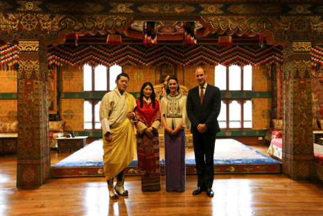 Bhutan's King Jigme Khesar Namgyel Wangchuck (L-R), his wife Jetsun Pema, Catherine, Duchess of Cambridge, and Britain's Prince William, Duke of Cambridge