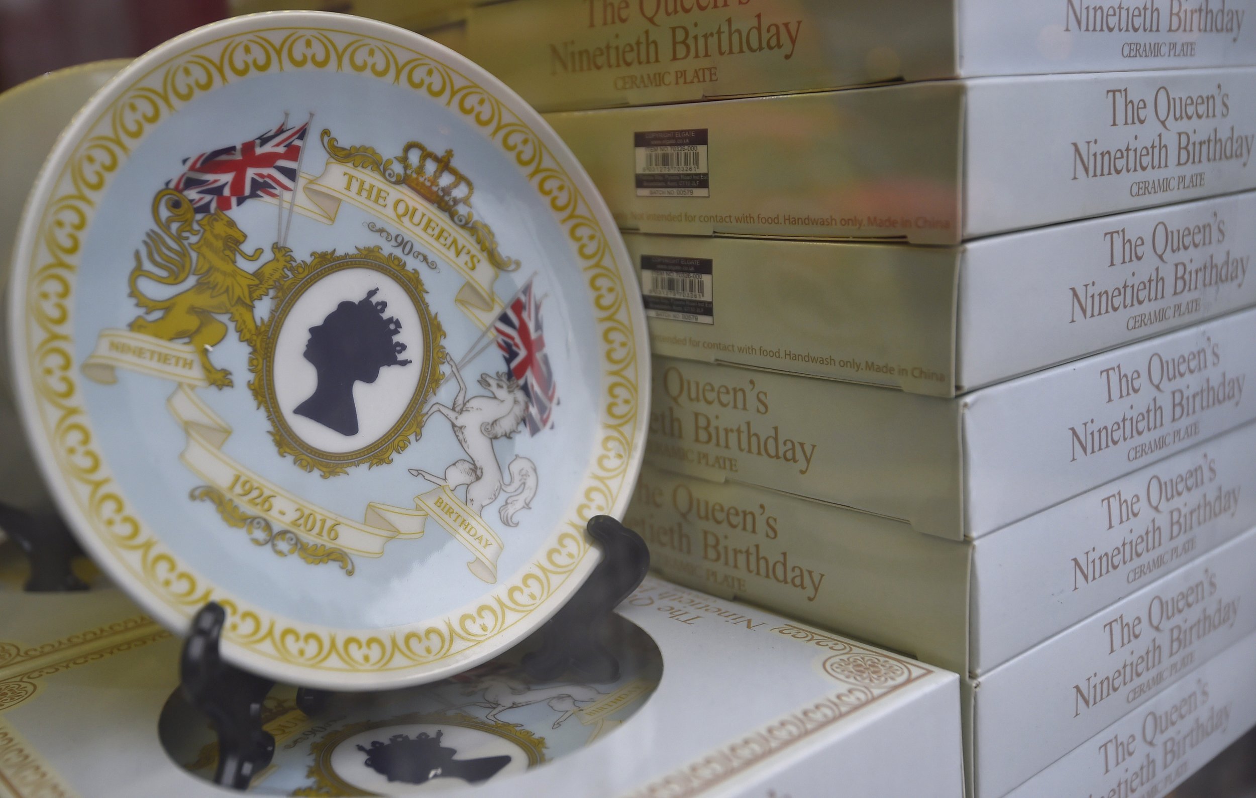 Commemorative crockery for Queen Elizabeth IIs 90th birthday