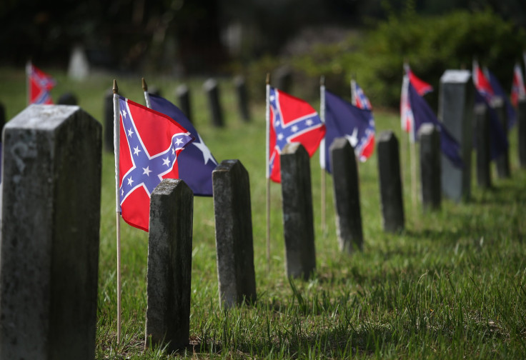 Confederate flags over graves