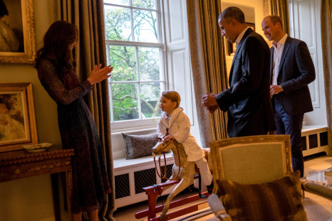 US President Barack Obama, Prince William, Catherine, and Prince George