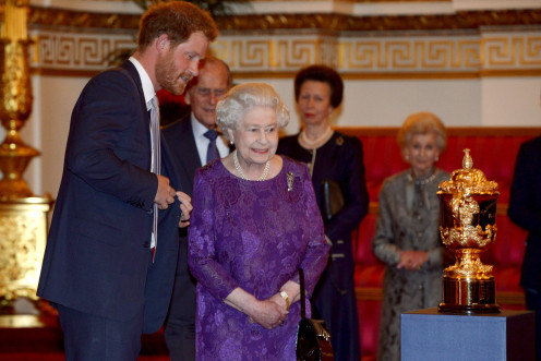 Britain's Prince Harry and Queen Elizabeth