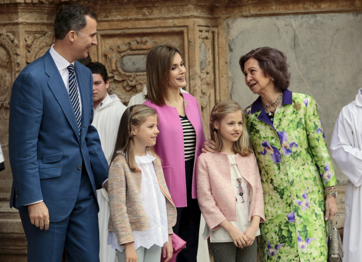 Spain's King Felipe, Princess Sofia, Queen Letizia, Princess Leonor and Queen Sofia
