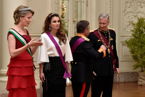 Belgium's King Philippe (R), Queen Mathilde (L), Jordan's King Abdullah (2nd R) and his wife Queen Rania 