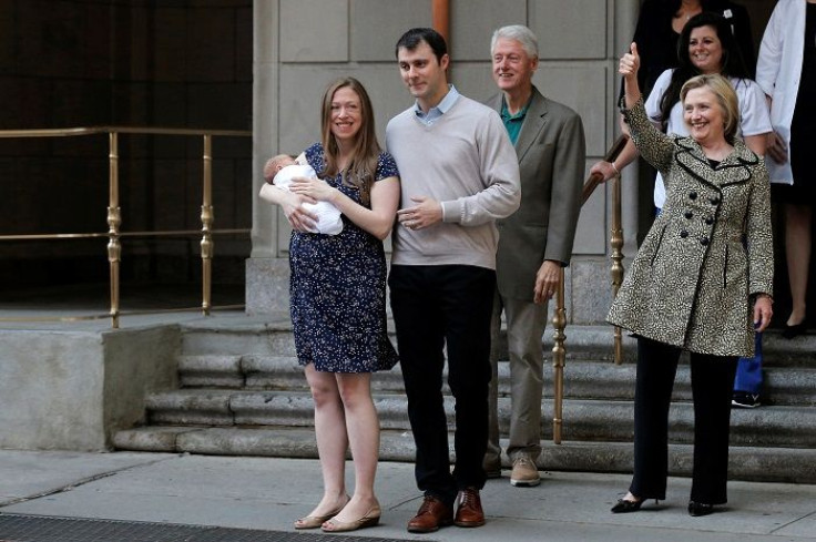 Chelsea Clinton with newborn baby Aidan and husband Marc Mezvinsky