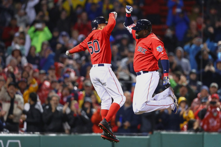 David Ortiz celebrates with Mookie Betts