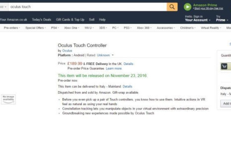 amazon uk leaks price of oculus touch controllers
