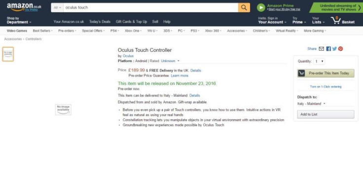 amazon uk leaks price of oculus touch controllers