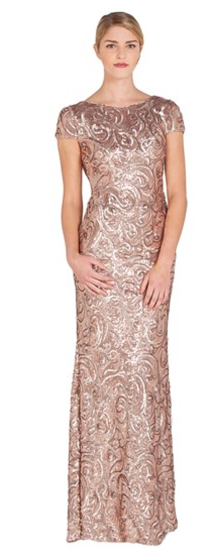 Sequin Cowl Back Evening Gown