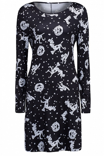 Black Galaxy Witch And Lantern Print A-line Dress, Choies 19.99