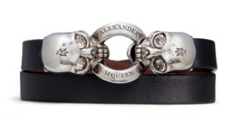  Horsebit Twin Skull Double Wrap Leather Bracelet, Alexander McQueen 400
