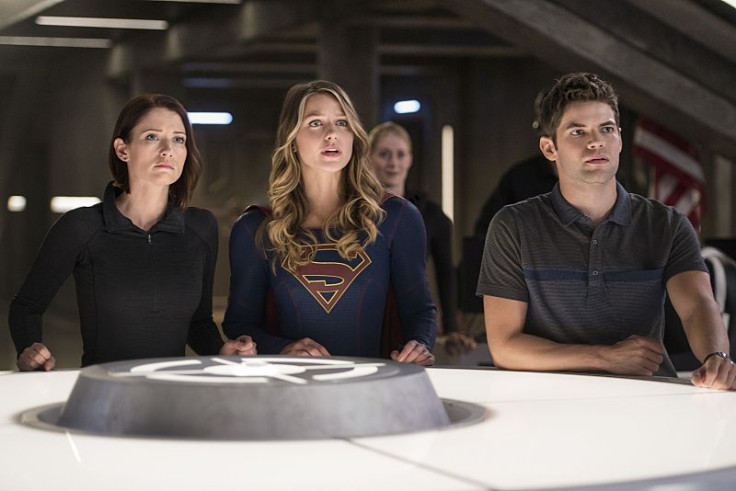 Chyler Leigh as Alex, Melissa Benoist as Supergirl, Jeremy Jordan as Winn