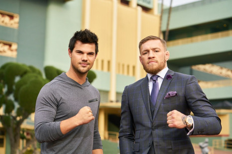 Taylor Lautner visits Conor McGregor on set filming thePegasus World Cup Invitatio nal “13th Jockey” series