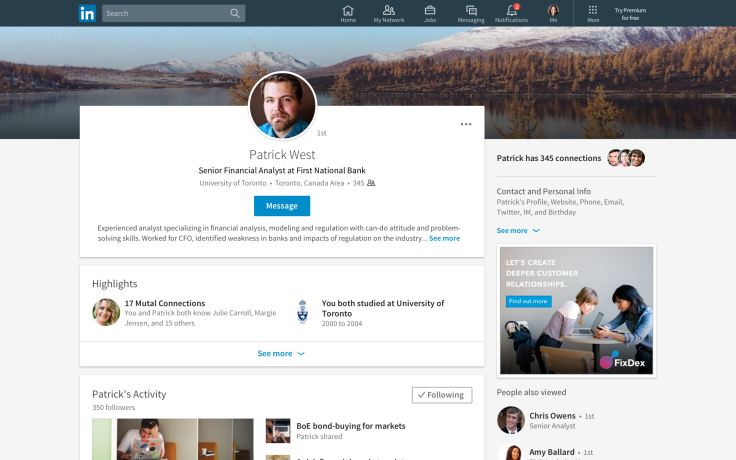 LinkedIn new design.