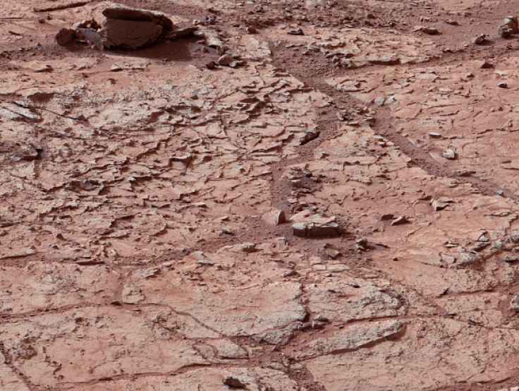 NASA's Curiosity Rover photographs mud cracks on Mars.