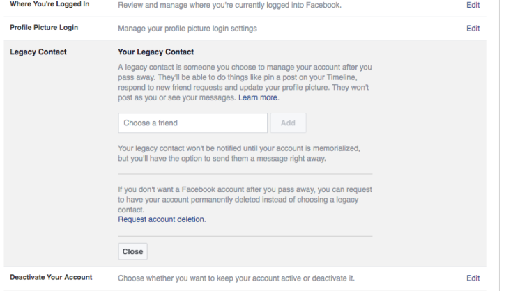 Facebook legacy contact