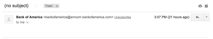 Bank of America blank email