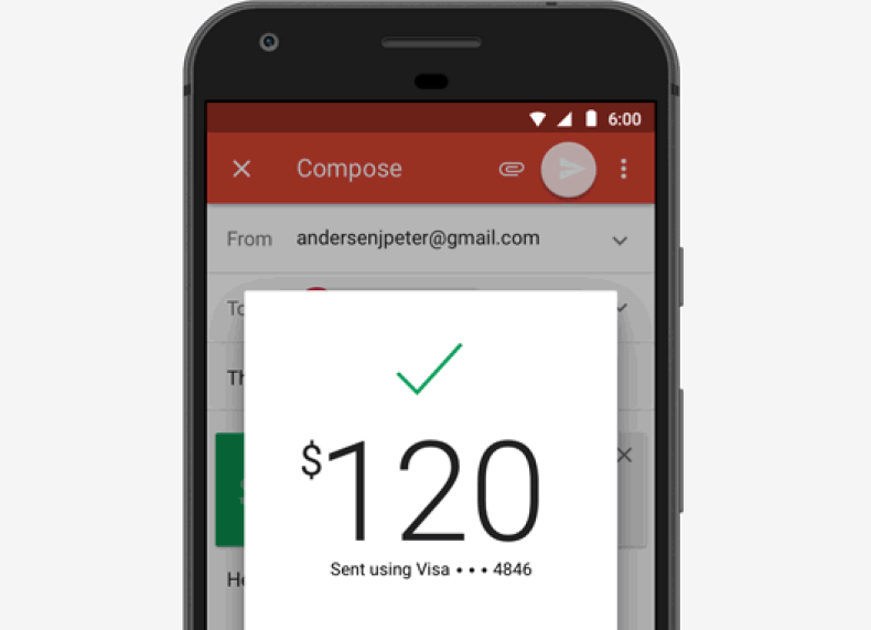 Gmail android app update send money