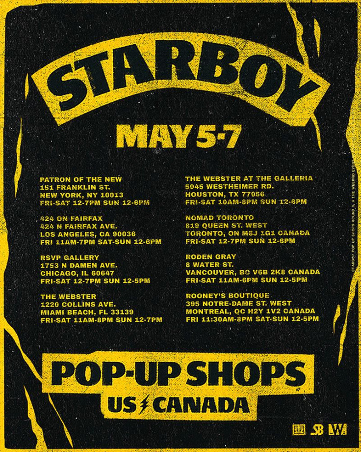 The Weeknd Starboy Pop Up Shops