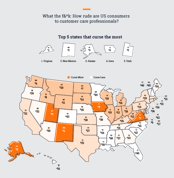 States that curse the most when talking to customer service representatives