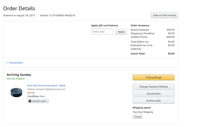 Amazon Echo Dot Free Purchase