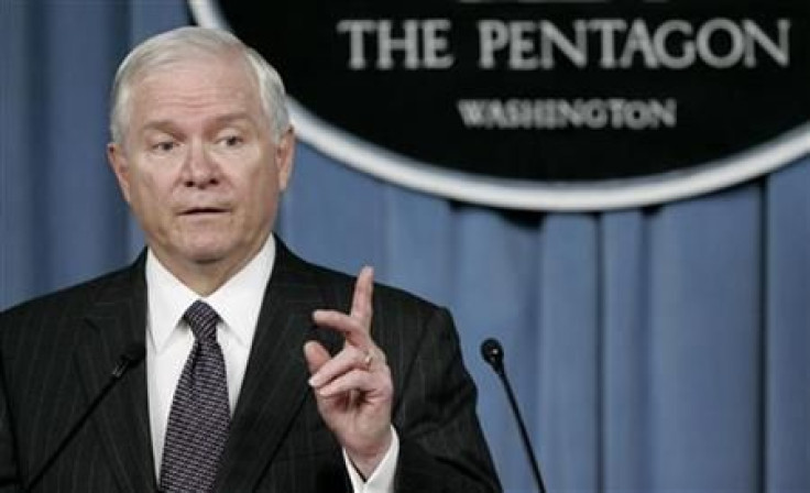 U.S. Secretary of Defense Robert Gates speaks during a press briefing at the Pentagon in Washington