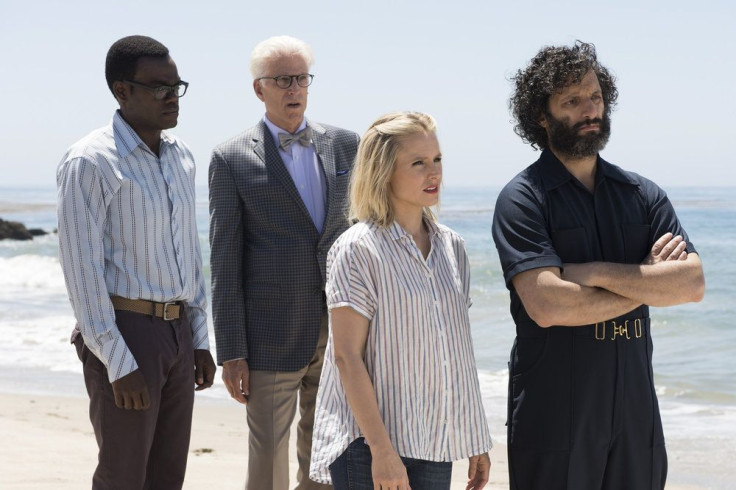 William Jackson Harper as Chidi, Ted Danson as Michael, Kristen Bell as Eleanor, Jason Mantzoukas as Derek