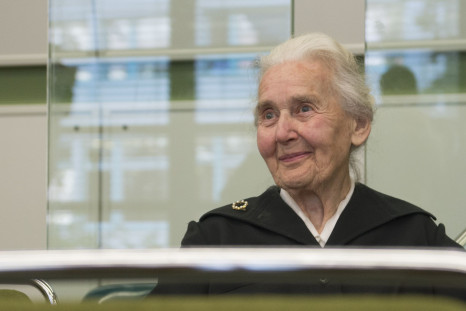 Ursula Haverbeck, accused of denying the holocaust, sits in a courtroom in Berlin, Germany, October 16, 2017