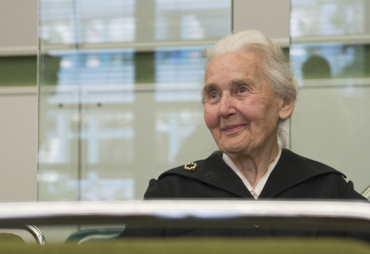 Ursula Haverbeck, accused of denying the holocaust, sits in a courtroom in Berlin, Germany, October 16, 2017