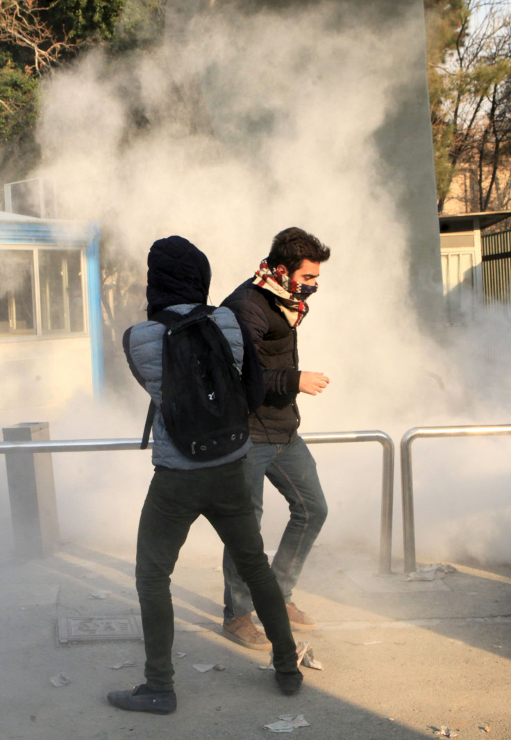 Tear gas used against iran protestors