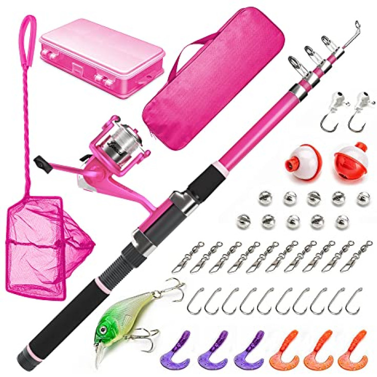 Lanaak Kids Fishing Pole and Tackle Box - Fishing Rod with Reel, Net,  Travel Bag, and Beginner’s Guide - Kids Fishing Kit