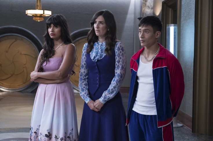 Jameela Jamil as Tahani, D’Arcy Carden as Janet, Manny Jacinto as Manny