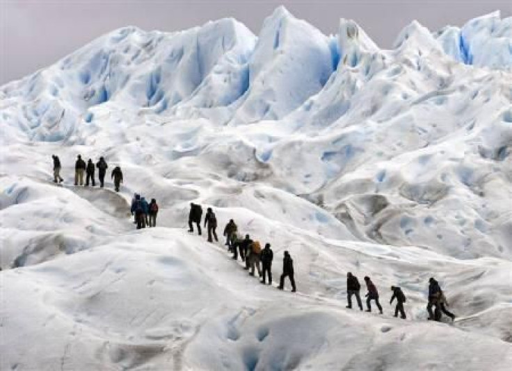 Climbers trek on Argentina's Perito Moreno glacier near the city of El Calafate, in the Patagonian province of Santa Cruz, December 16, 2009. 